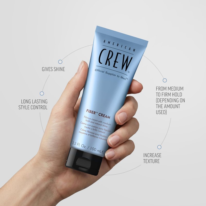 American Crew Men's Fiber Cream, Medium-Firm Hold Styling for Frizz Control & Defined Texture, Natural Shine, 3.3 fl oz