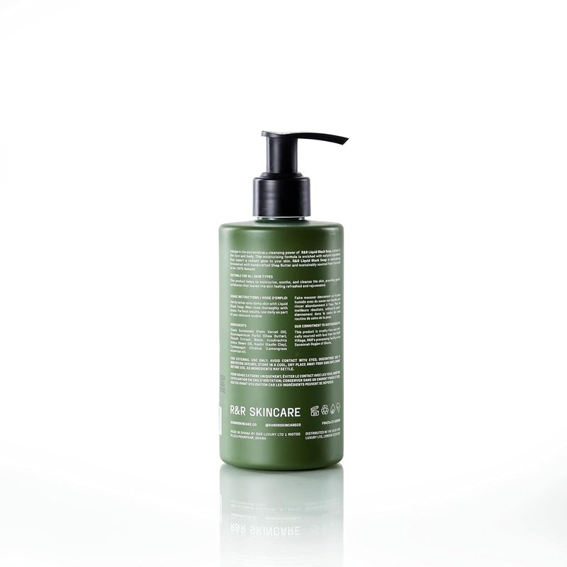R&R Skincare Revive Liquid African Black Soap - Hydrating Shea Butter Cleanser for All Skin Types | 8.5 fl oz