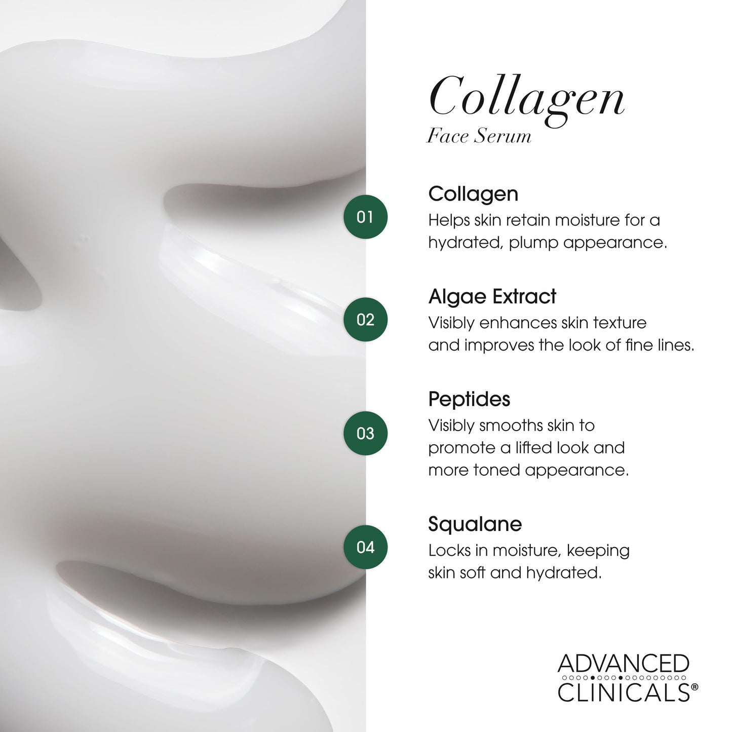 Advanced Clinicals Collagen Serum For Face | Visible Anti Aging Collagen Peptide Serum + Hyaluronic Acid Moisturizer Improves Look Of Wrinkles, Dry Skin, & Fine Lines, No added Fragrance, 2-Pack