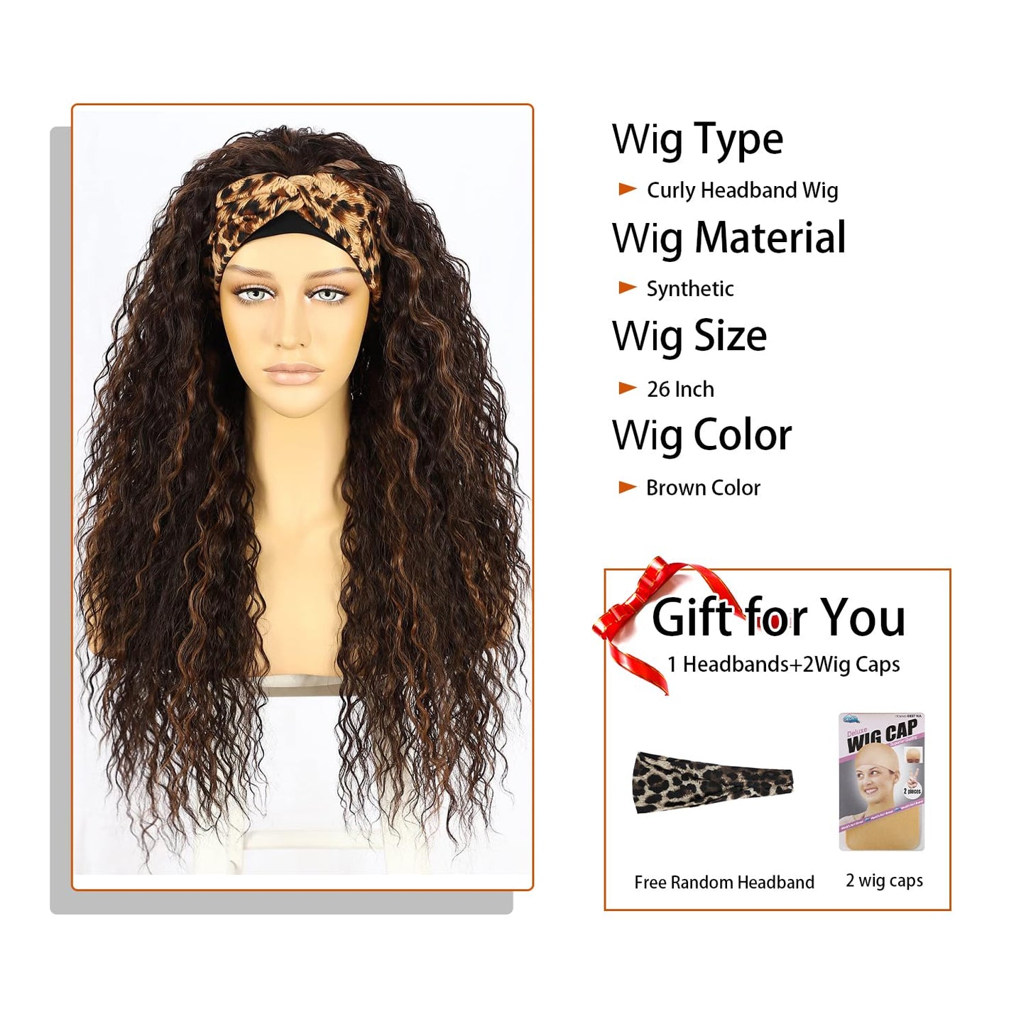 SOMIARIK Headband Wigs for Black Women Natural Hairline Synthetic Brown Loose Curly None Lace Front Wigs for Black Women Glueless Machine Made Wig Wavy pre plucked 26 Inch