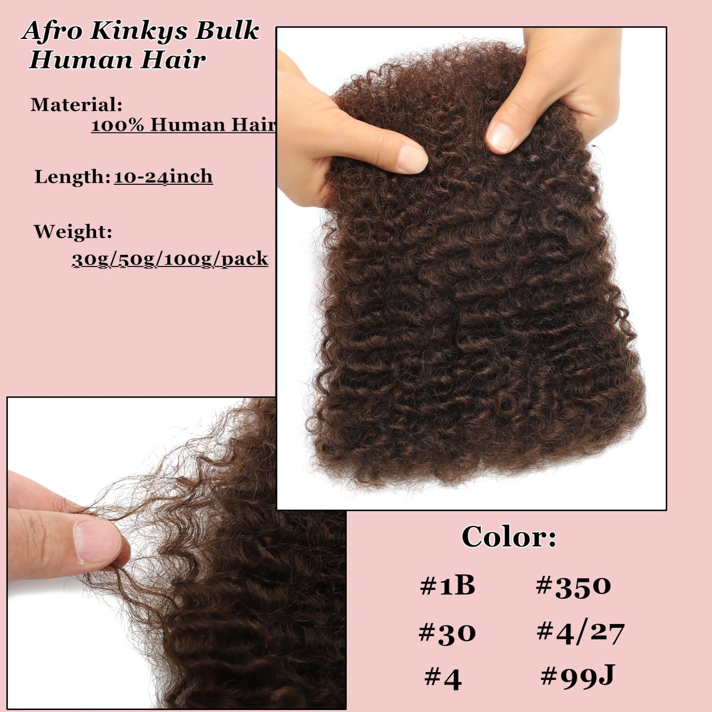 Afro Kinkys Bulk Human Hair for Dreadlock Extensions Repair Locs 22 inch Medium Brown Twist Braiding Afro Kinky Human Hair for Locs 1 Pack 30 Gram