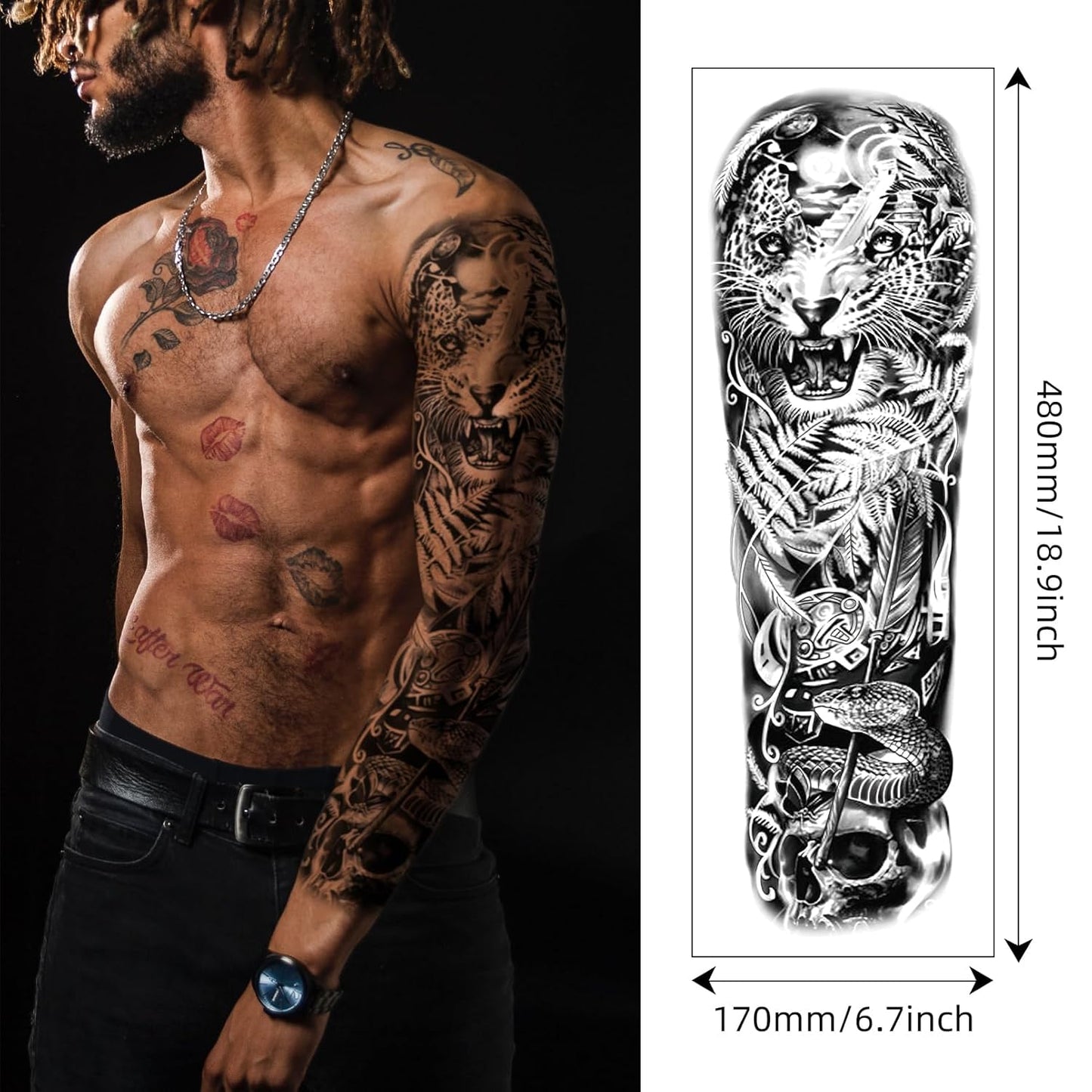 Full Arm Temporary Tattoos - Waterproof Realistic Flower & Bird Designs | 8 Sheets for Adults