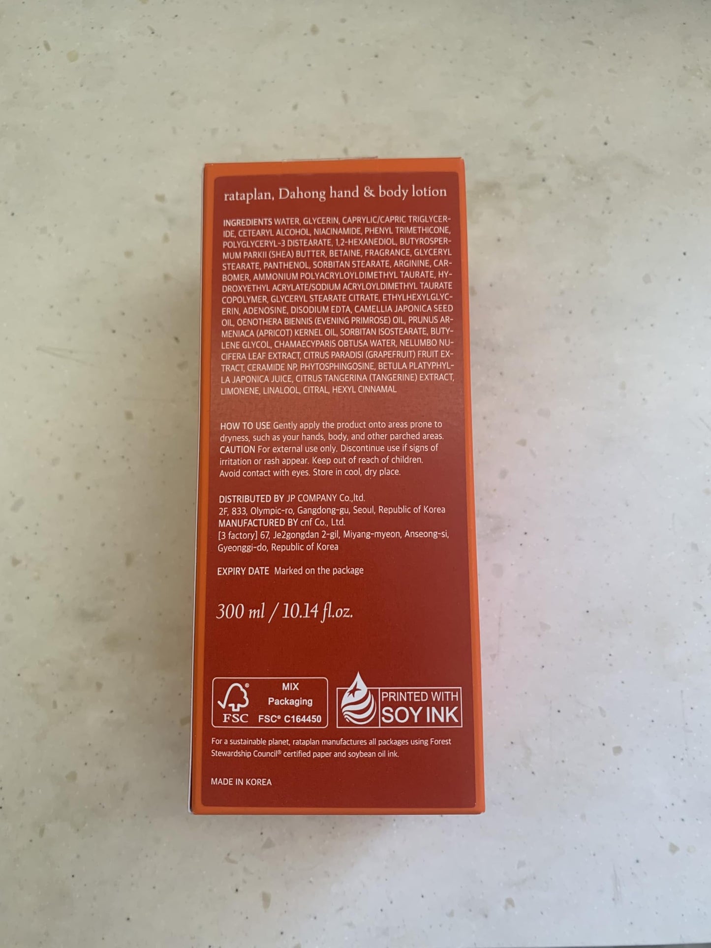 RATAPLAN Dahong Hand & Body Lotion - Vegan, Gentle and Soft Moisturizer, Tangerine of Jeju Island, Korean Skincare, 10.14 fl.oz 300ml
