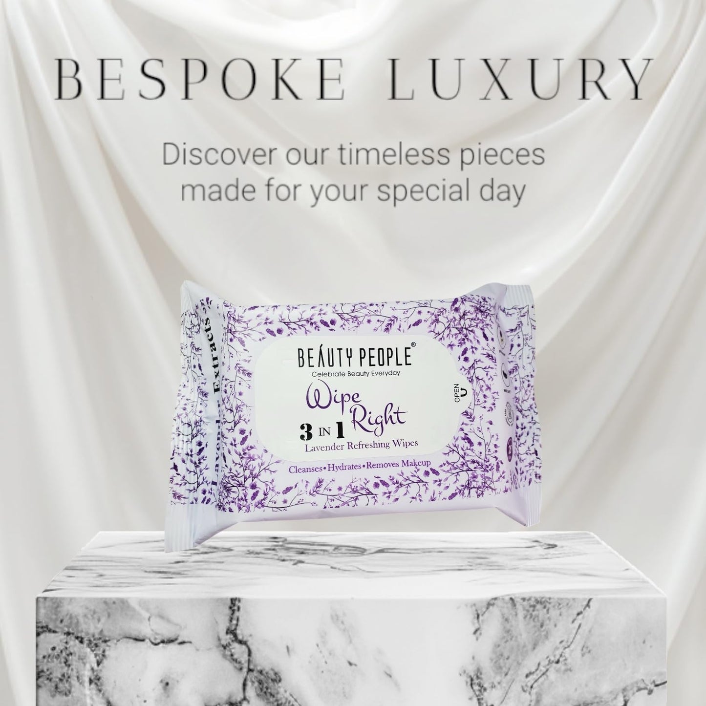 Beauty People Wipe Right 3 in 1 Lavender Refreshing Wipes, Cleansing, Hydrating, Makeup Removing Face Wipes
