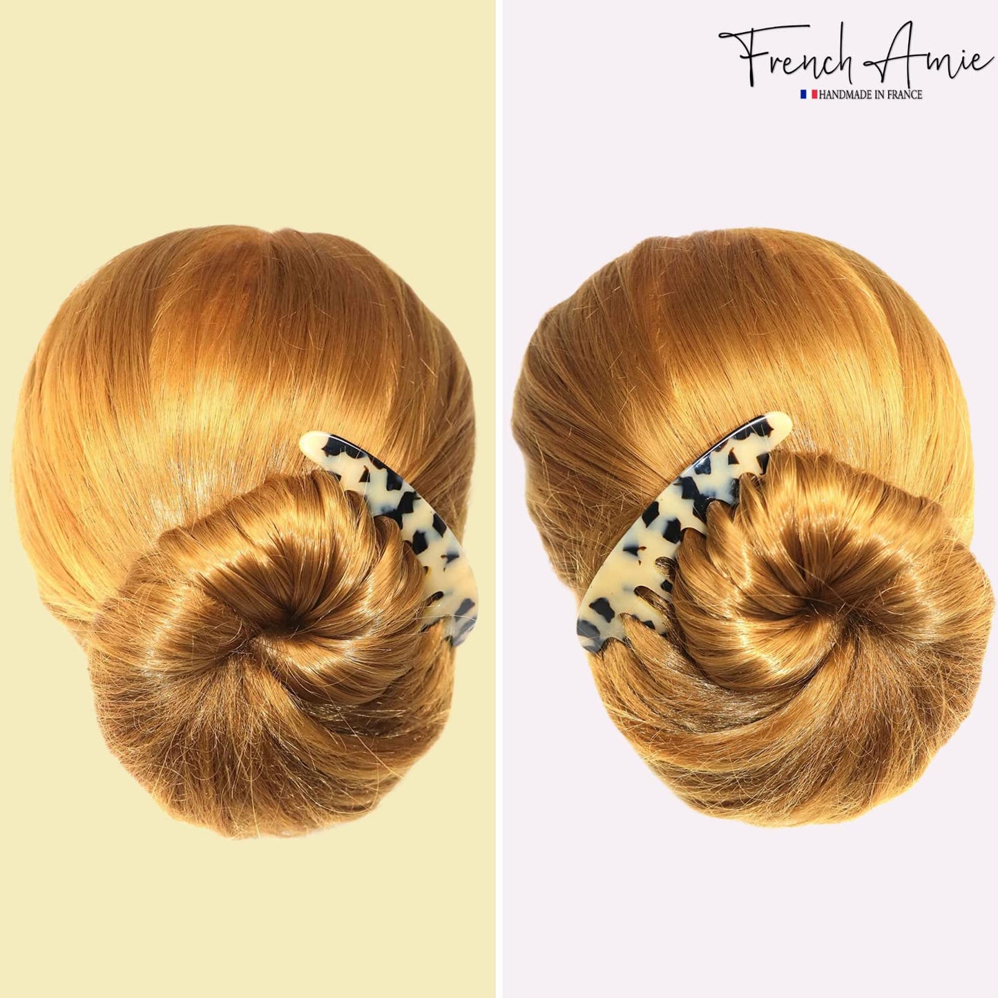 French Amie Curvy 7 Teeth Large 4” Celluloid Handmade Set of 3 Good Grip Hair Side Combs for Women and Girls