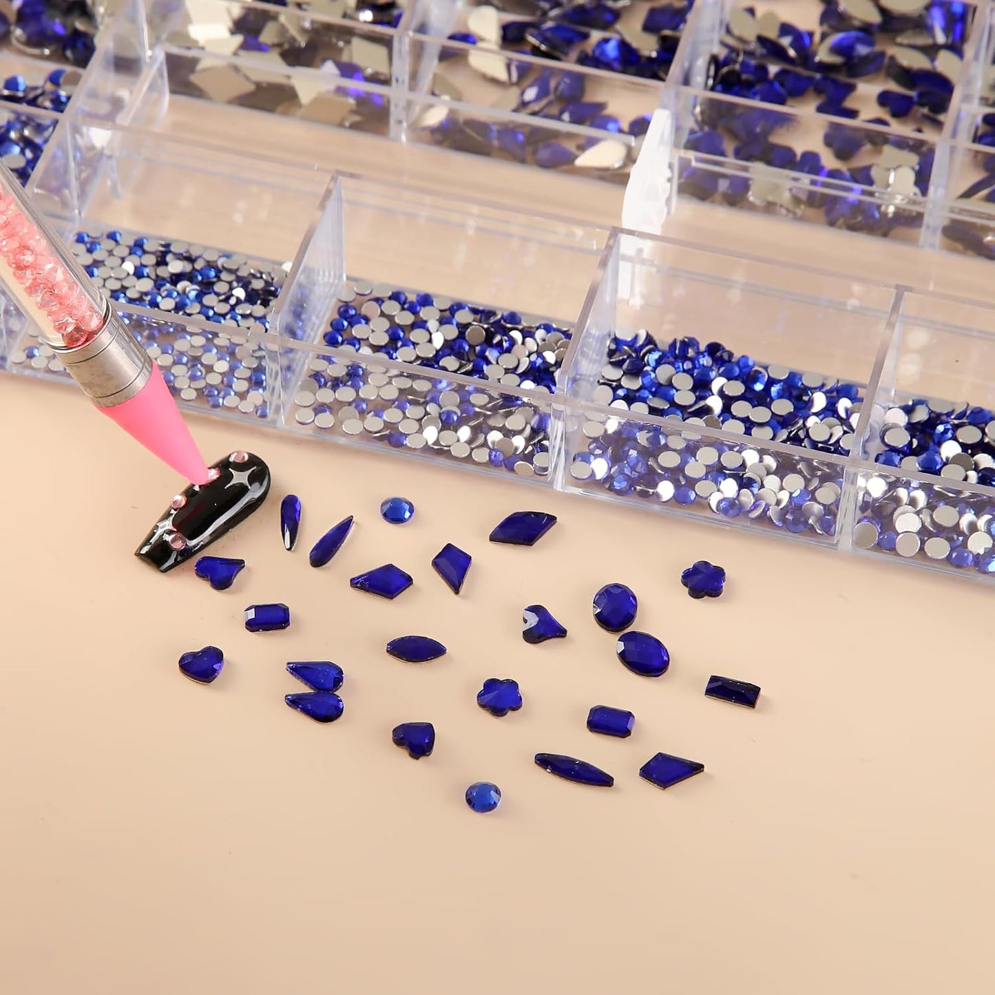 4500 Mixed Flat Rhinestones & 600 Dark Blue Diamond Crystals for Nail Art & DIY Crafts