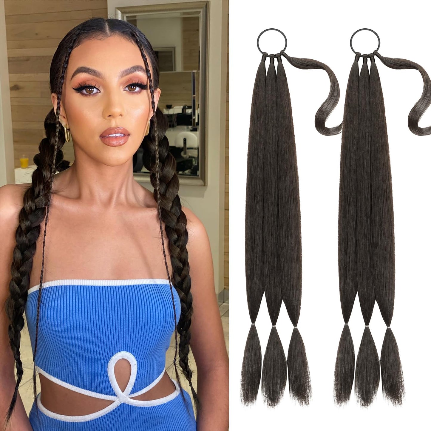Generic 2PCS Long Braid Ponytail Extension, 34 Inches