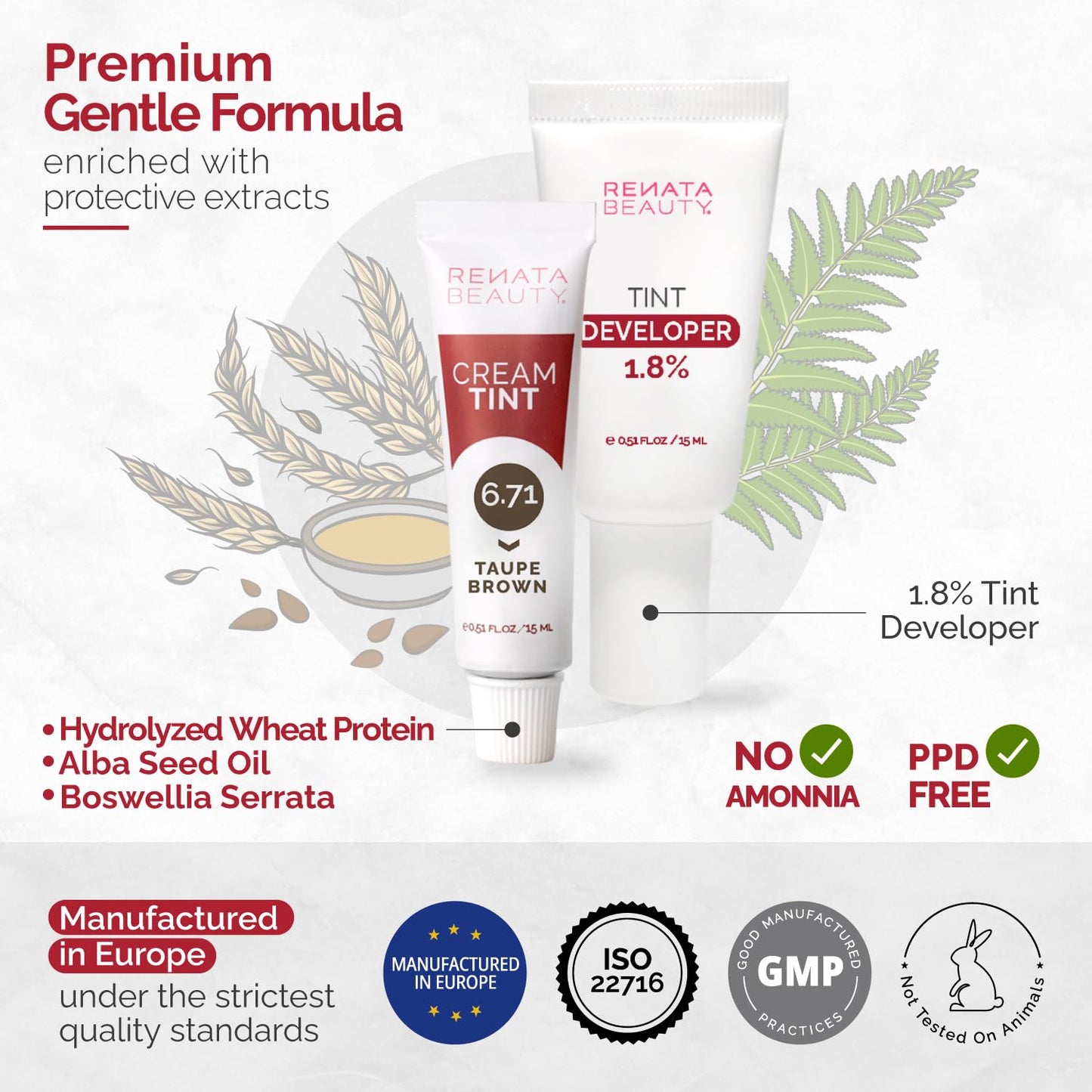 RB RENATA BEAUTY Tint Kit for Spot Coloring – Cream Hair Dye Kit with Developer and Application Brush, Covers Gray Hairs, Smudge-Proof, Long-Lasting Up to 4 Weeks, 20 Applications [Taupe Brown]