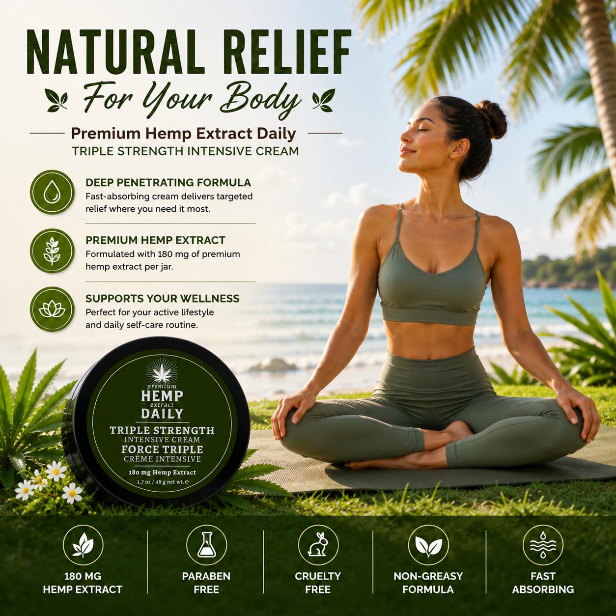 Premium Hemp Extract Daily Triple Moisturizing Cream - Essential Oils and Moisturizer - Vegan, Organic Ingredients - Classic Mint, 1.70 oz - Single
