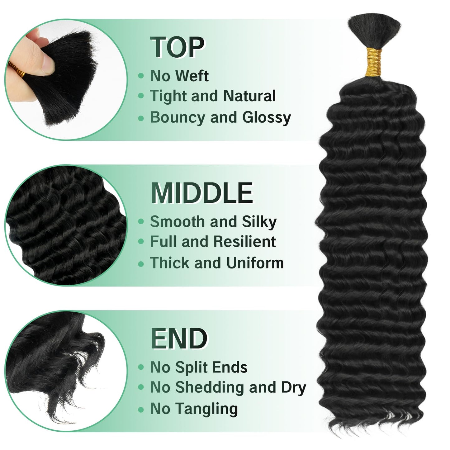 Human Braiding Hair for Boho Braids 120g 3 Bundles Deep Wave Curly Bulk Human Hair for Braiding Knotless Bohemian Natural Color (1B, 26 Inch)