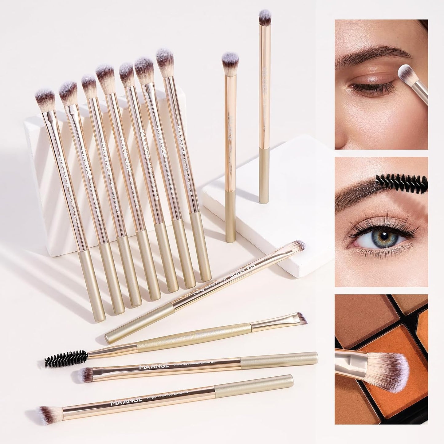 Makeup Brush Set - 20 PCS Double-Ended Kabuki & Foundation Brushes | Gold Case for Blending & Contouring