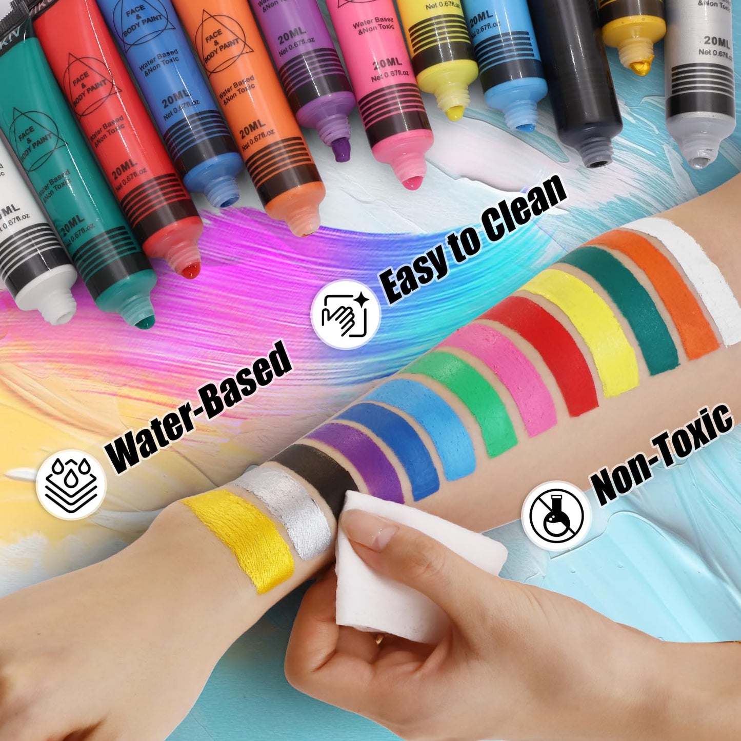 VIKUKIV 14 Colors Face Body Paint Kit Professional Water Based Face Painting for Adults and Kids Multi-Color Special Effects Makeup Set for Halloween Christmas Party Cosplay 0.7OZ Each