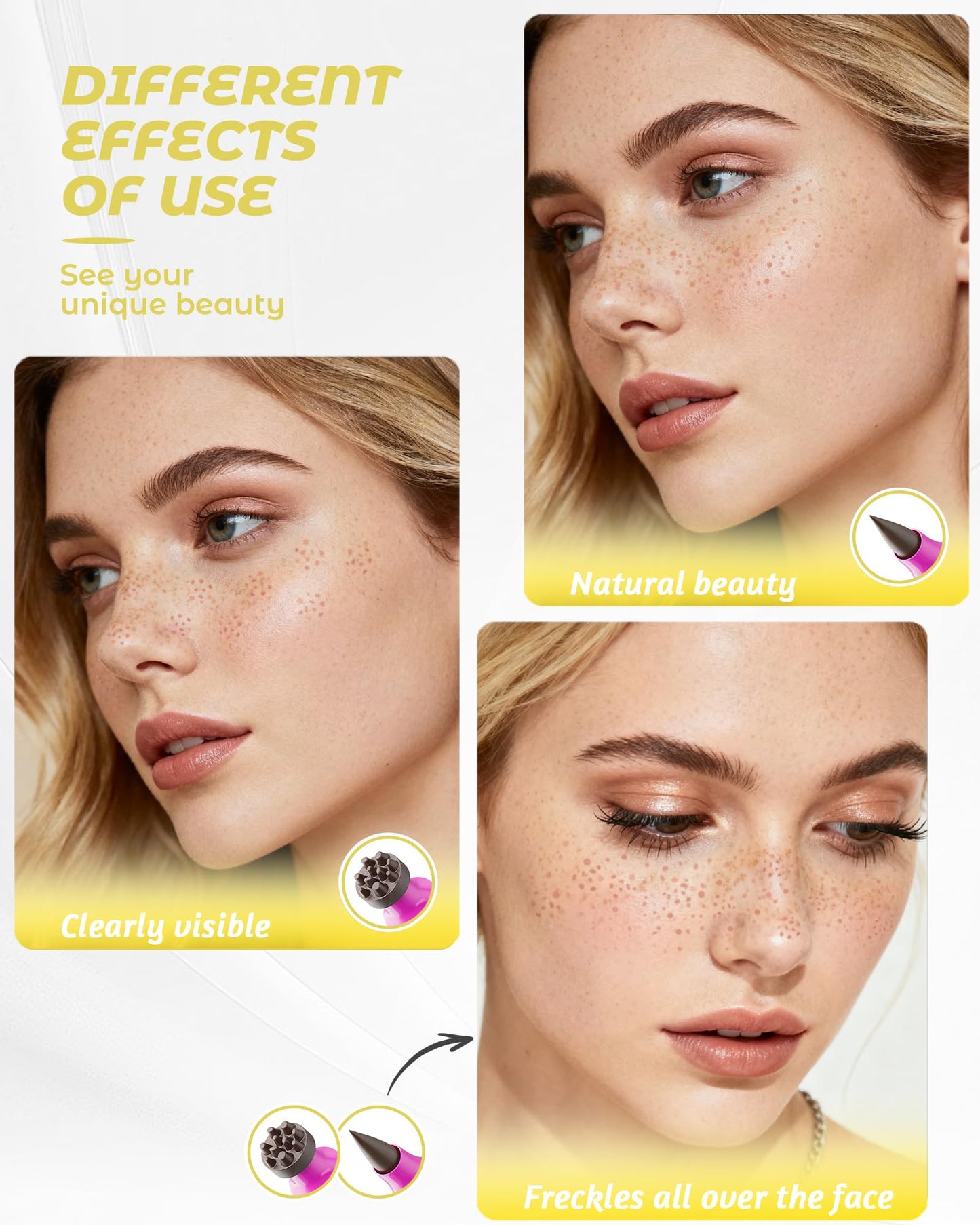 Berinist Upgrade Dual Ended 2-in-1 Faux Freckle Stamp Pen, Waterproof Fake Freckle Pen with Multi-Prong Freckles Stamp Head for Women to Easily Create Natural Long-Lasting Sunkissed Makeup