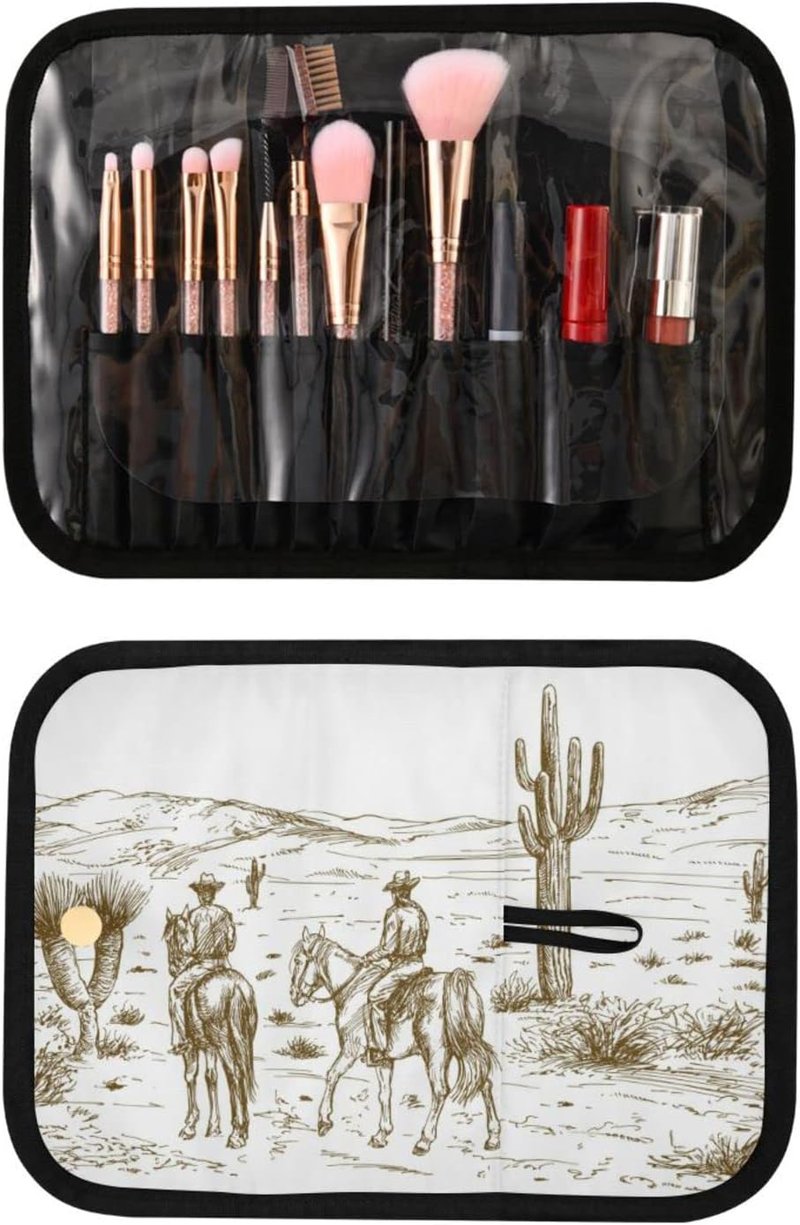 Travel Toiletry Bag Set - Water-Resistant Cosmetic Organizer for Women | 3-Piece Western Desert Cowboys Design