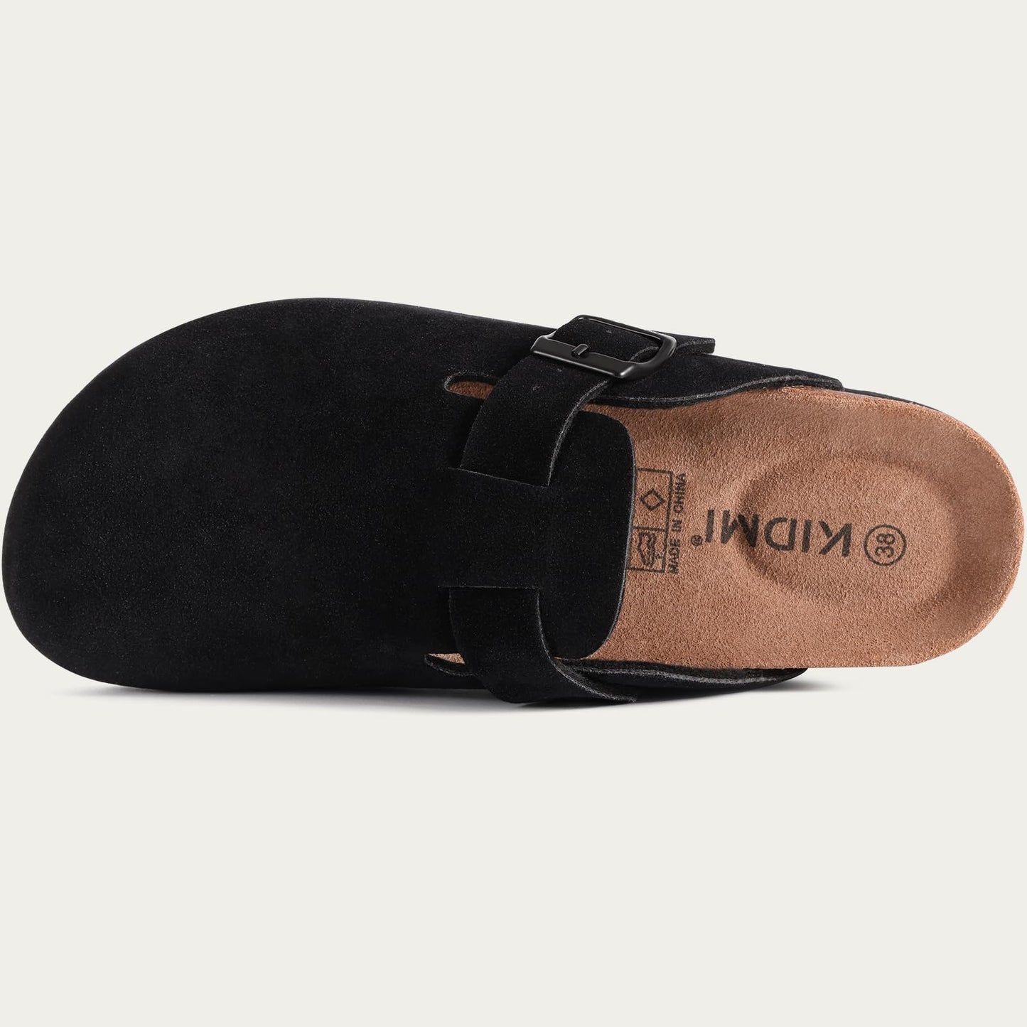 KIDMI Unisex Vegan Suede Clogs Leather Mules Womens Mens Cork Footbed Potato Shoes with Arch Support, Vegan Suede Black, Size 37