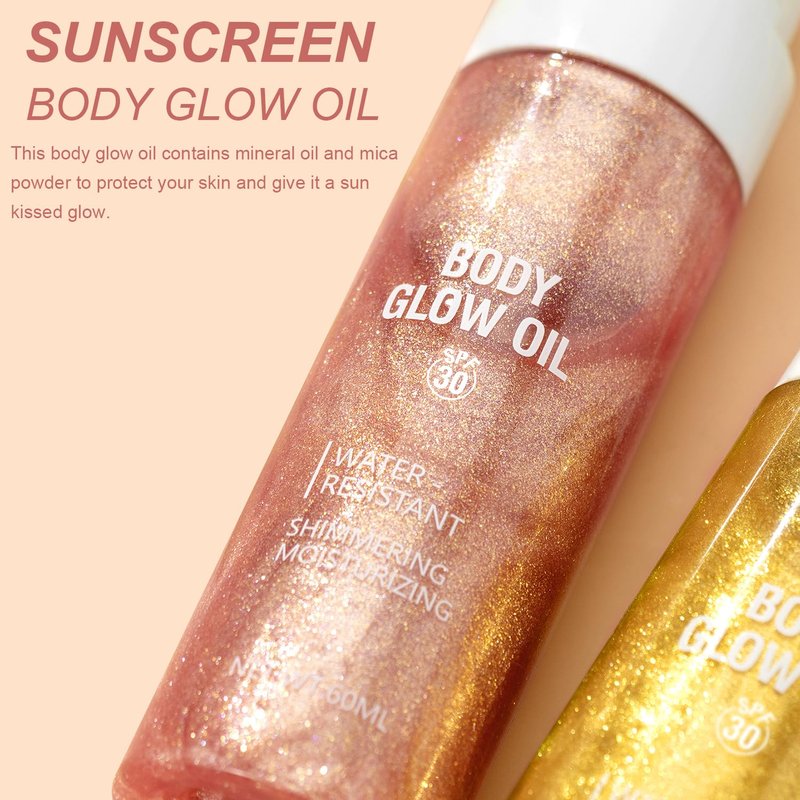 Rose Gold Body Glow Oil - SPF 30 Lightweight Sunscreen & Moisturizer | Quick-Absorbing Shimmer Lotion, 2 oz
