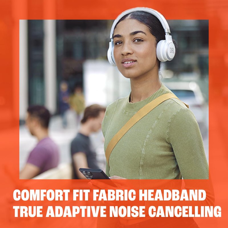 JBL Live 670NC - Wireless On-Ear Headphones with Adaptive Noise Cancelling with Smart Ambient, Up to 65H Battery Life with Speed Charge, Lightweight, Comfortable and Foldable Design (White)