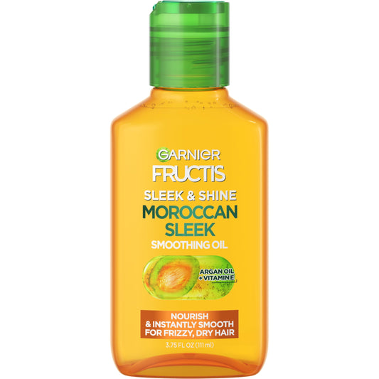 Garnier Fructis Sleek & Shine Moroccan Sleek Smoothing Oil for Frizzy, Dry Hair, Argan Oil, 3.75 Fl Oz, 1 Count (Packaging May Vary)