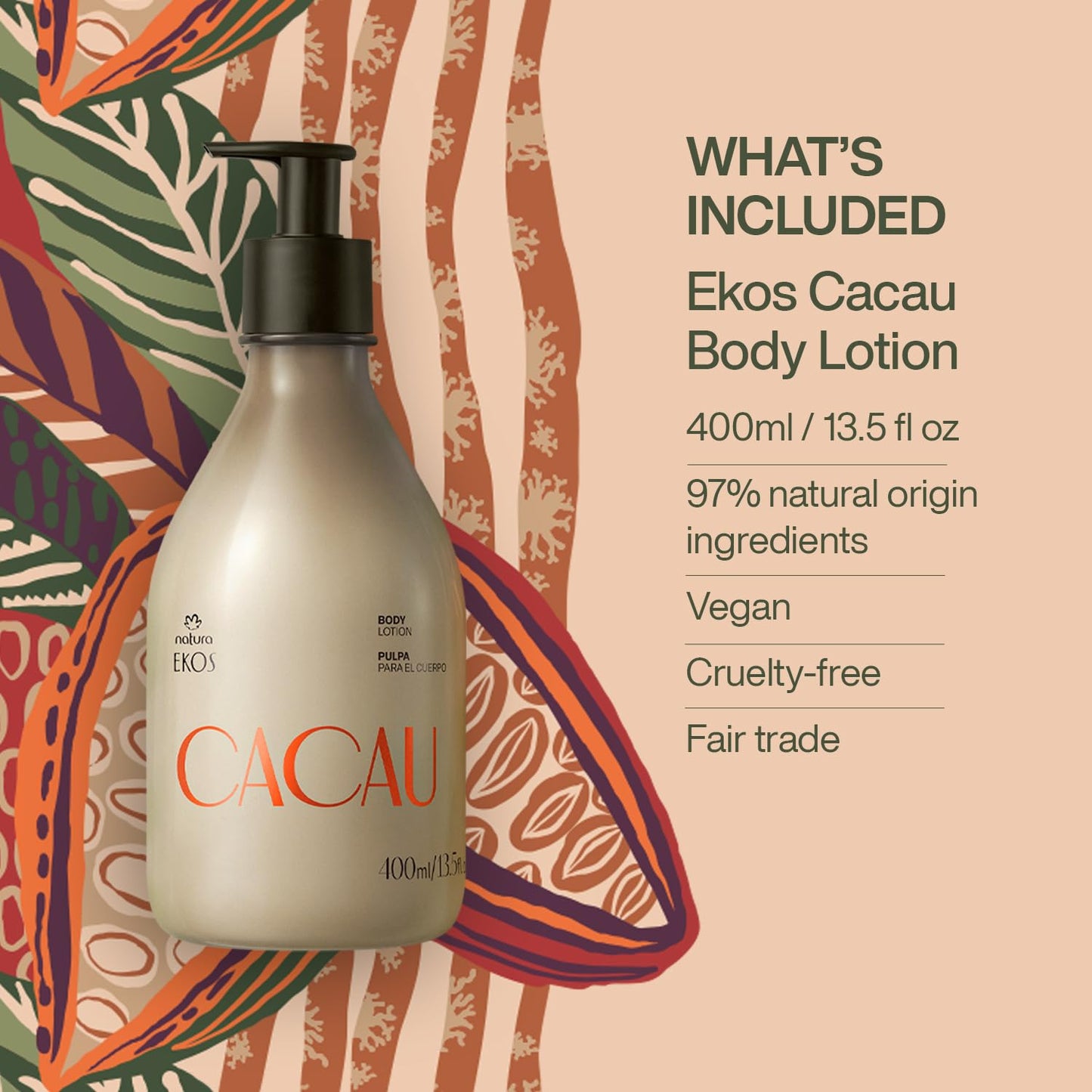 natura Ekos Cacau Collagen Boosting Body Lotion - Vegan Skin Care - Moisturize & Firm Skin Texture - Boost Collagen Production - Brazilian Beauty Secrets - Self Care & Body Care - 13.5 fl oz (400 ml)