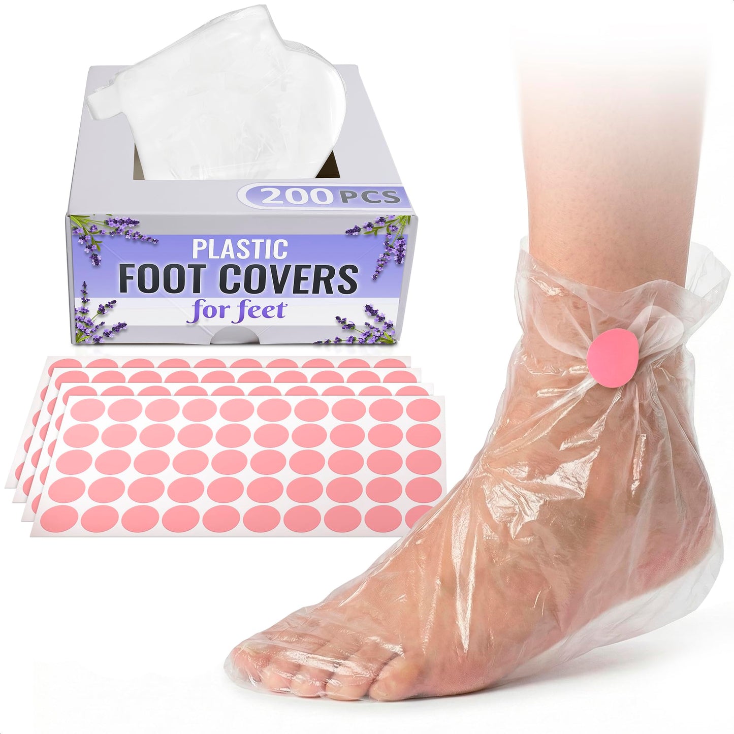 200 Pcs Plastic Socks for Moisturizing Feet with 200 Stickers for Secure Fit – Leak-Proof Foot Gloves with Ribbed Anti-Slip Design – Plastic Foot Covers for Self Care & Gifting | Paraffin Wax Bags