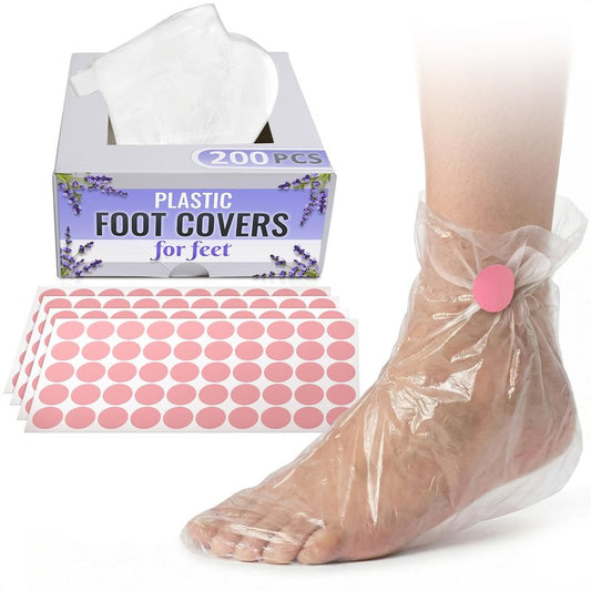 200 Pcs Plastic Socks for Moisturizing Feet with 200 Stickers for Secure Fit – Leak-Proof Foot Gloves with Ribbed Anti-Slip Design – Plastic Foot Covers for Self Care & Gifting | Paraffin Wax Bags