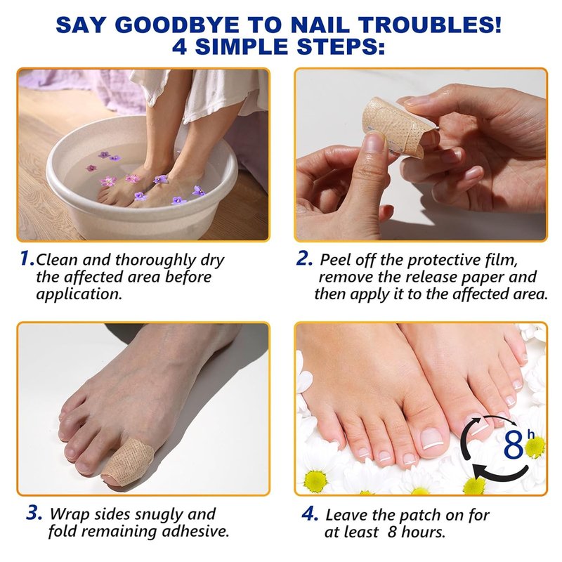 Extra Strength Toenail Treatment | 8-Hour Overnight Repair for Ingrown Nails, Strengthens Brittle Nails, Hypoallergenic (64 Patches)