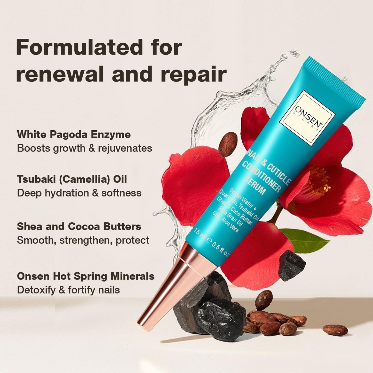 Onsen Nail & Cuticle Cream Treatment w/Japanese Tsubaki, Jojoba & Lavender Oil, Shea Butter – Strengthens Nails, Softens Cuticles - Daily Repair Care