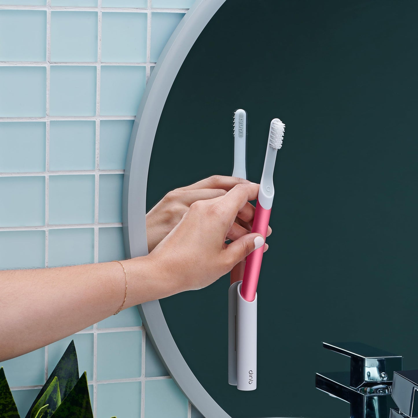 Quip Sonic Toothbrush for Adults - Timed Electric Toothbrush with Cover - Replaceable Brush Head, Soft Bristles, Metal Handle, 3 Month Battery Life - Travel Toothbrush - Pink