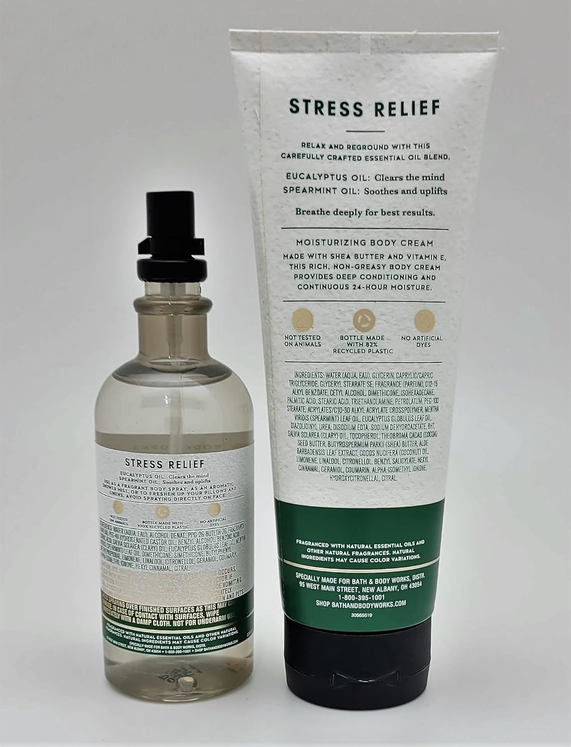 Aromatherapy Eucalyptus Spearmint Essential Oil Mist & Body Cream - Stress Relief Bundle | 5.3 fl oz & 8 oz