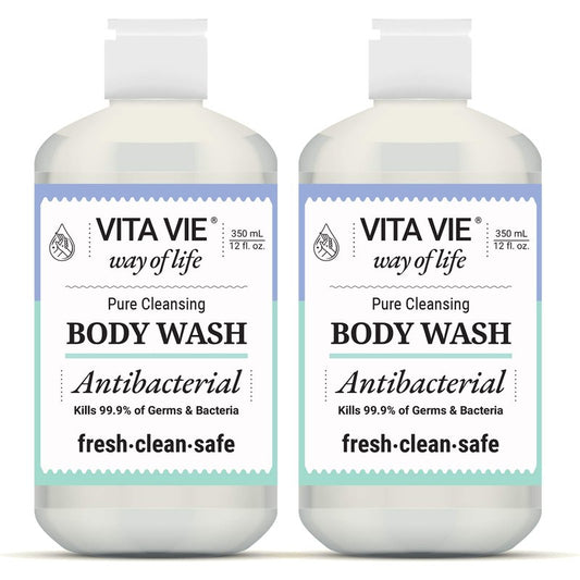 VITA VIE Body Wash, Lemon Scent, Antibacterial Soap for Hands and Forearms With Hazel, Willow Bark Extract, and Tea Tree Oil, Clean Nourishing Formula, Vegan, Paraben Free, Non GMO, 12 FL Oz, 2 Pack