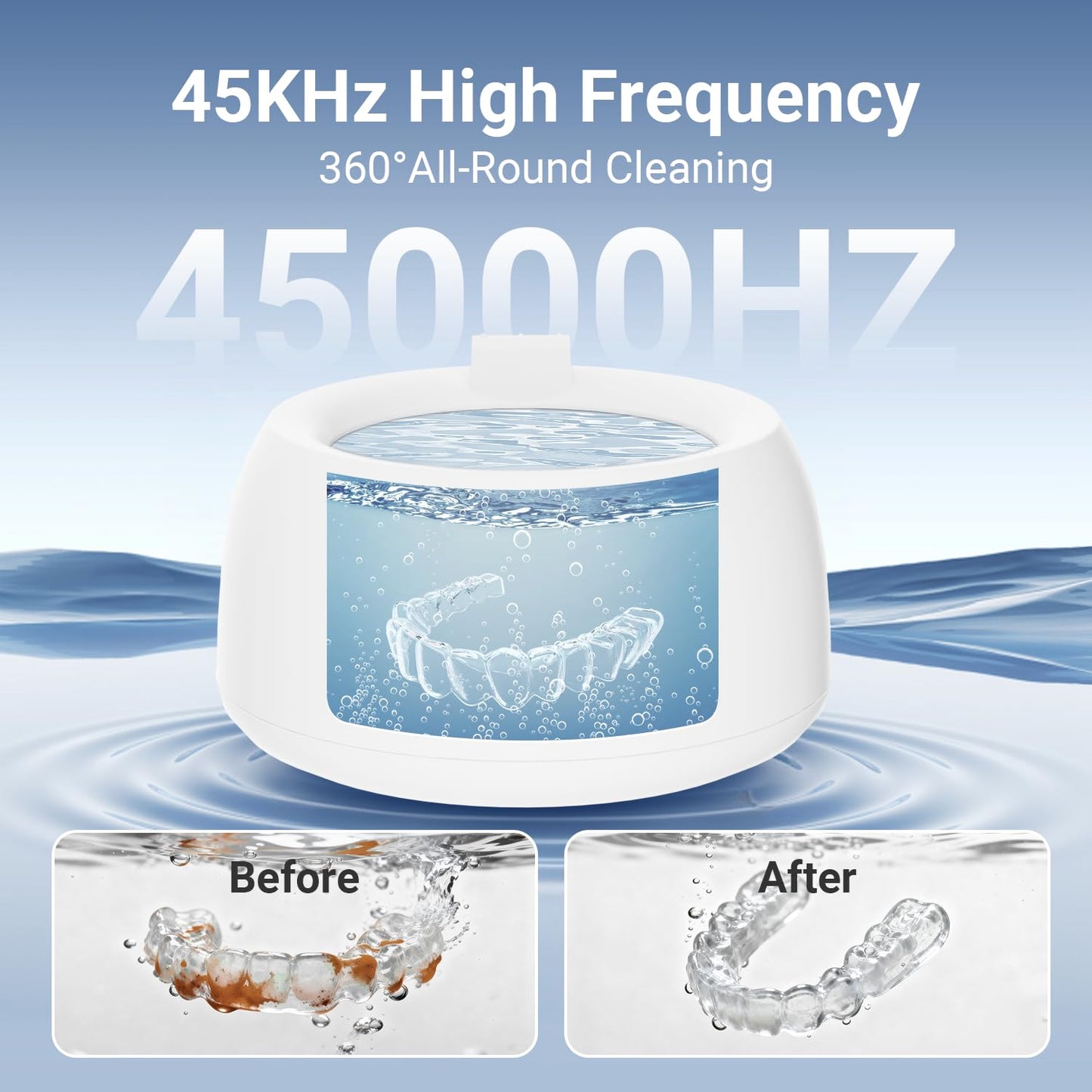 Ultrasonic Retainer Cleaner for Aligners & Dentures, 45kHz Dental Cleaning Machine with Digital Timer, 200ML Stainless Steel Tank, Low Noise Cleaner for Braces, Mouth Guards & Daily Dental Care