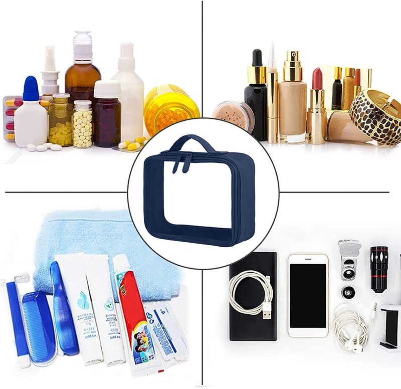 ANRUI TSA Approved Toiletry Bag, 5 Pcs TSA Clear Travel Bags With Handle Strap, Makeup Bag for Liquids, Toiletries, Cosmetics, Gifts for Women and Men, Darkblue