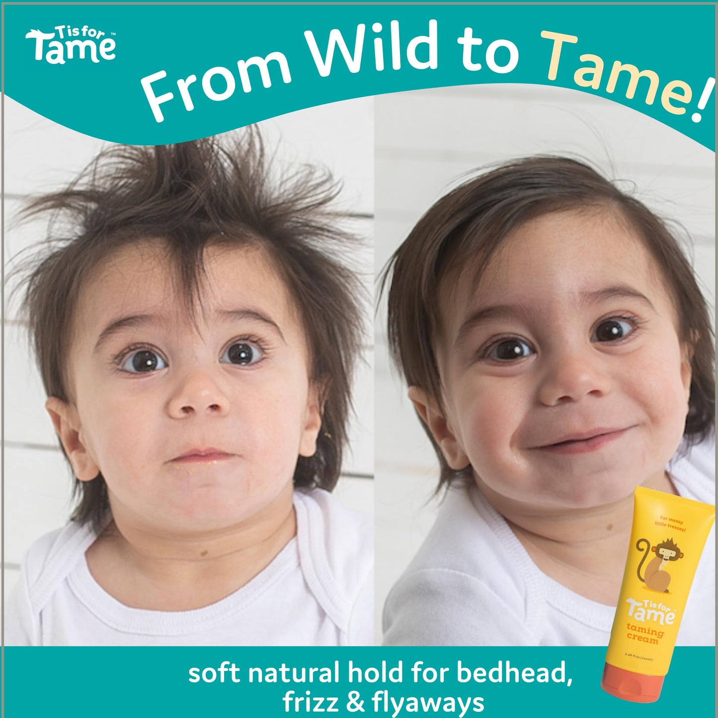 T is for Tame Kids Hair Taming Cream, 2-pack, for Frizz, Flyaways & Bedhead