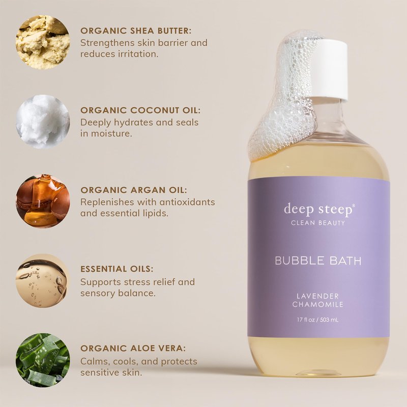 Deep Steep Bubble Bath, Grapefruit Bergamot 17 oz (Pack of 2) – Hypoallergenic, Clinically Tested Soothing Soak with Shea Butter & Argan Oil – Sulfate-Free