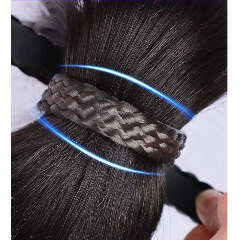 16" Women Human Hair Braided Headband Hairpiece Natural Looking Hairband Braids Human Hair Topper with Bangs Twist Braid Clip in Human Hair Extension Natural Black