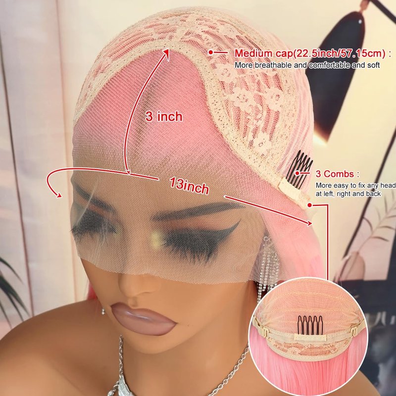 Oxeely Light Pink Synthetic Lace Front Wigs Long Straight Hair Pink Lace Wigs Natural Hairline Pre Plucked Glueless Synthetic Lace Wigs Heat Resistant Fiber Hair Light Pink Wigs for Women Daily Wear