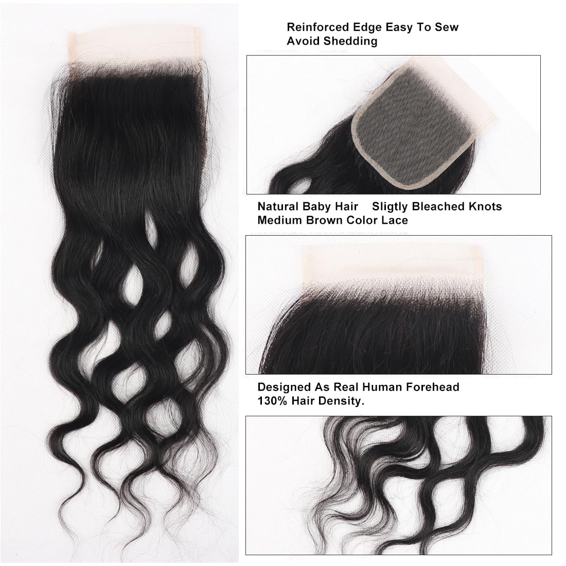 16 Inch 4x4 HD Lace Closure Brazilian Virgin Human Hair Natural Wave Transparent Lace Closure Pre Plucked with Baby Hair Free Part Natural Wave Hair