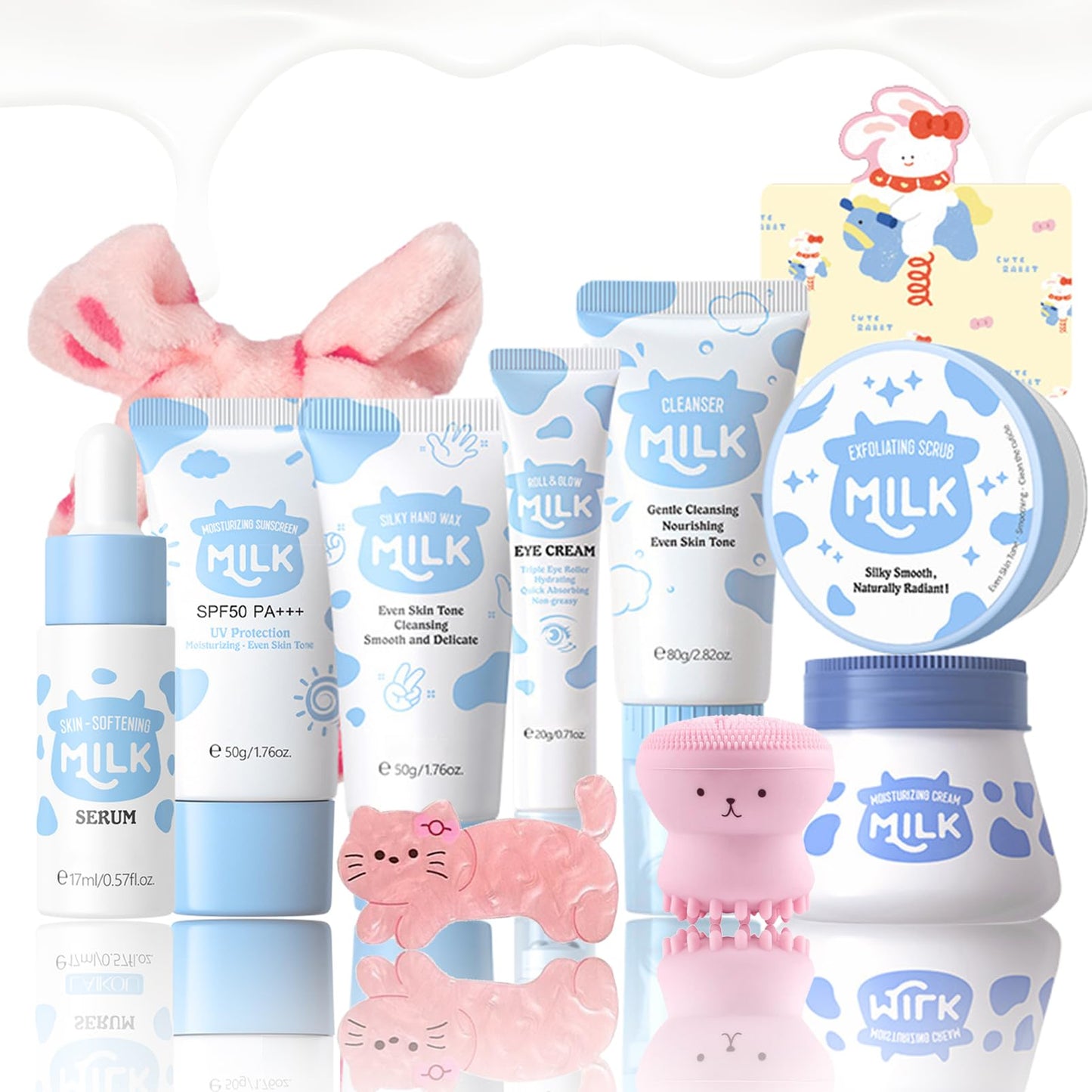 11 In 1 Milk Skincare Set for Women & Teens, Travel Skincare Set, Skincare Kits Milk Girls Gifts, Skin Care for Teens 10-12, Deep Moisturizing & Gentle Milk Teen Skin Care Kit for Women, Girls