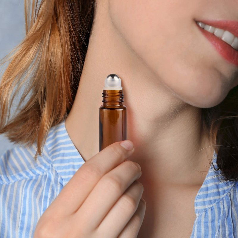 Essential Oil Roller Bottles - 10ml Amber Glass 48-Pack with Stainless Steel Balls | Refillable Applicator for Hair & Oils