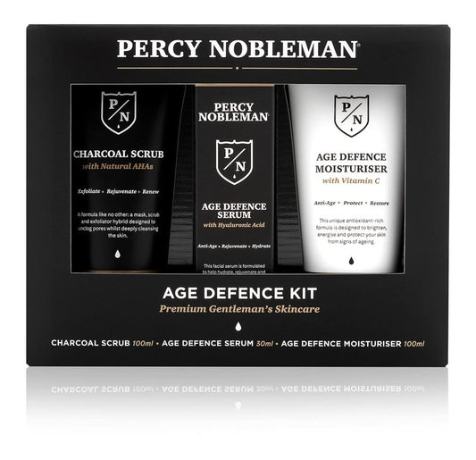 Percy Nobleman Age Defence Kit – Men’s Skincare Gift Set with Charcoal Face Scrub, Hydrating Facial Serum with Hyaluronic Acid & Vitamin C Moisturiser for Cleansing, Nourishment & Healthy Skin