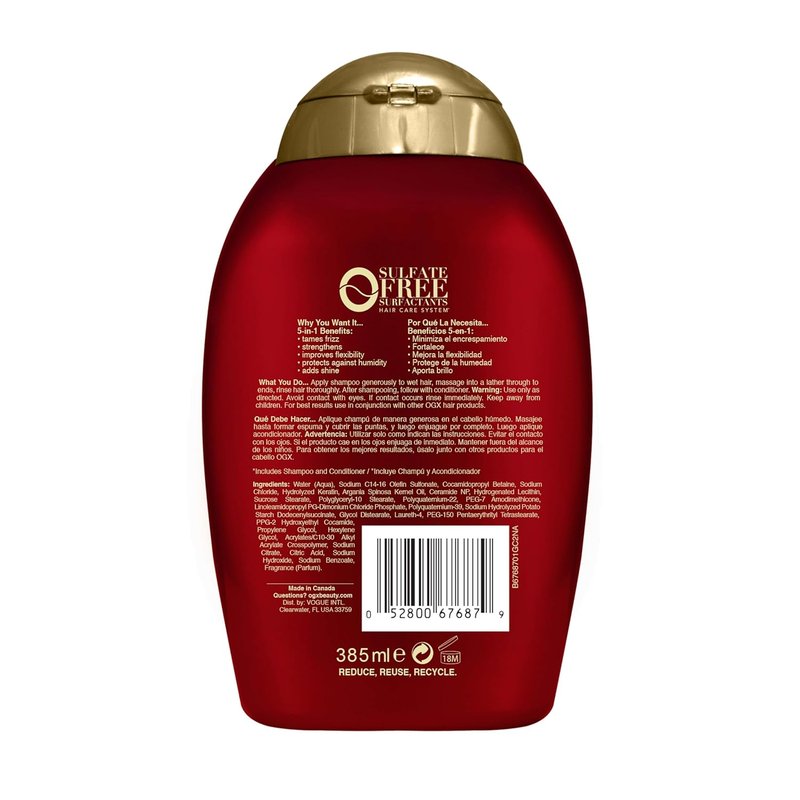 OGX Frizz-Free Keratin Smoothing Oil Shampoo - 5-in-1 Formula for Frizzy, Shiny Hair | 13 Fl Oz