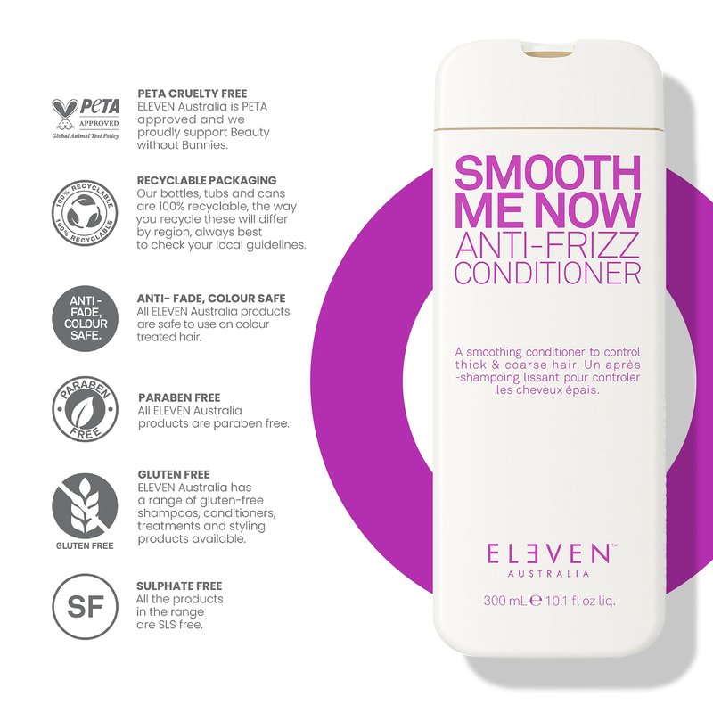 ELEVEN AUSTRALIA Smooth Me Now Anti Frizz Conditioner for Women & Men - Conditioner for Frizzy & Coarse Hair, Smoothing & Hydrating, Avocado Oil & Cucumber Extract for Dry & Damaged Hair - 10.1 fl oz