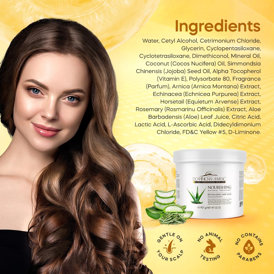 Dominican Magic Nourishing Revitalize Moisturizing Hair Mask with Aloe Vera & Rosemary Extract - Hair Treatment for Damaged and Frizzy Natural Hair, 32 oz