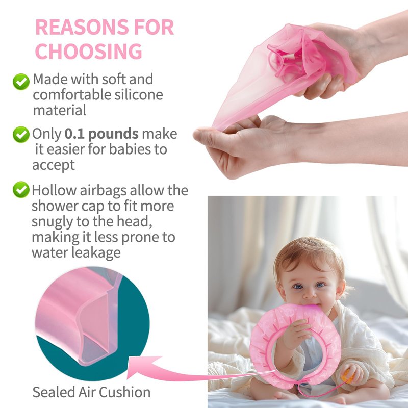 kair Baby Kids Bath Visor Soft Adjustable Silicone Toddler Children Shower Cap Hair Washing Hat Keep Kids Shield Water Out of Eyes & Ears Head Circumference 12.5"-19" (Pink, Less Than 24 Months)