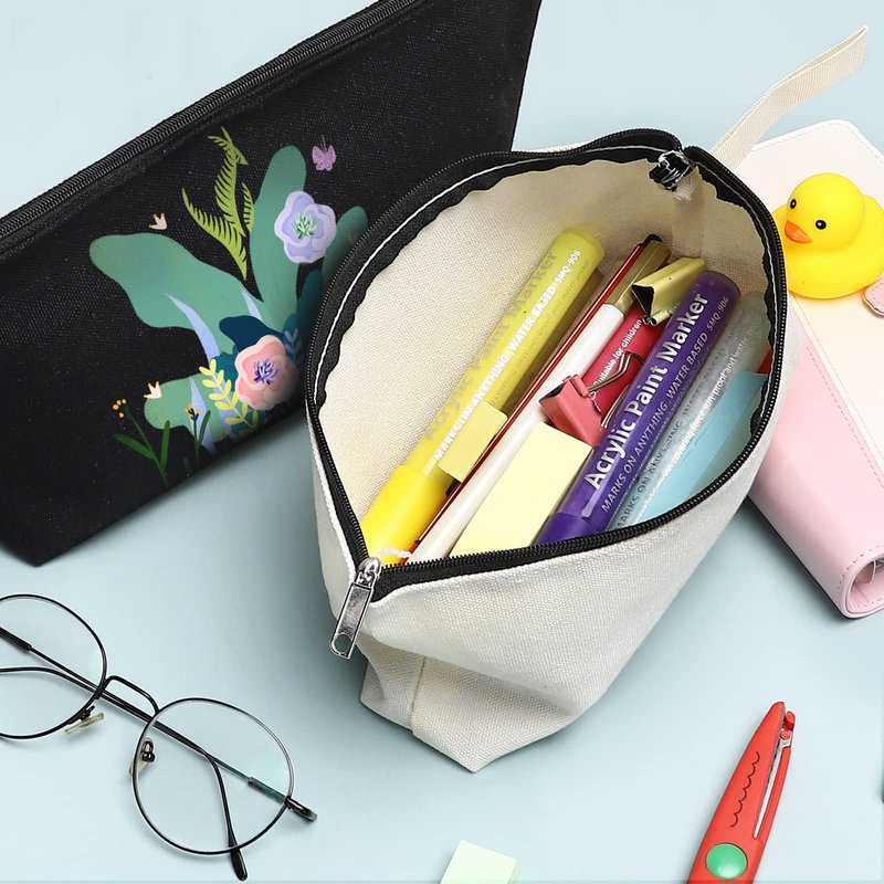 Sinzip 10 Pieces Cotton Canvas Makeup Bag with Bottom, Multi-Purpose Cosmetic Bag with Zipper Travel Toiletry Pouch, Blank DIY Craft Bag Pencil Bag (L, White) (MN-WB07)