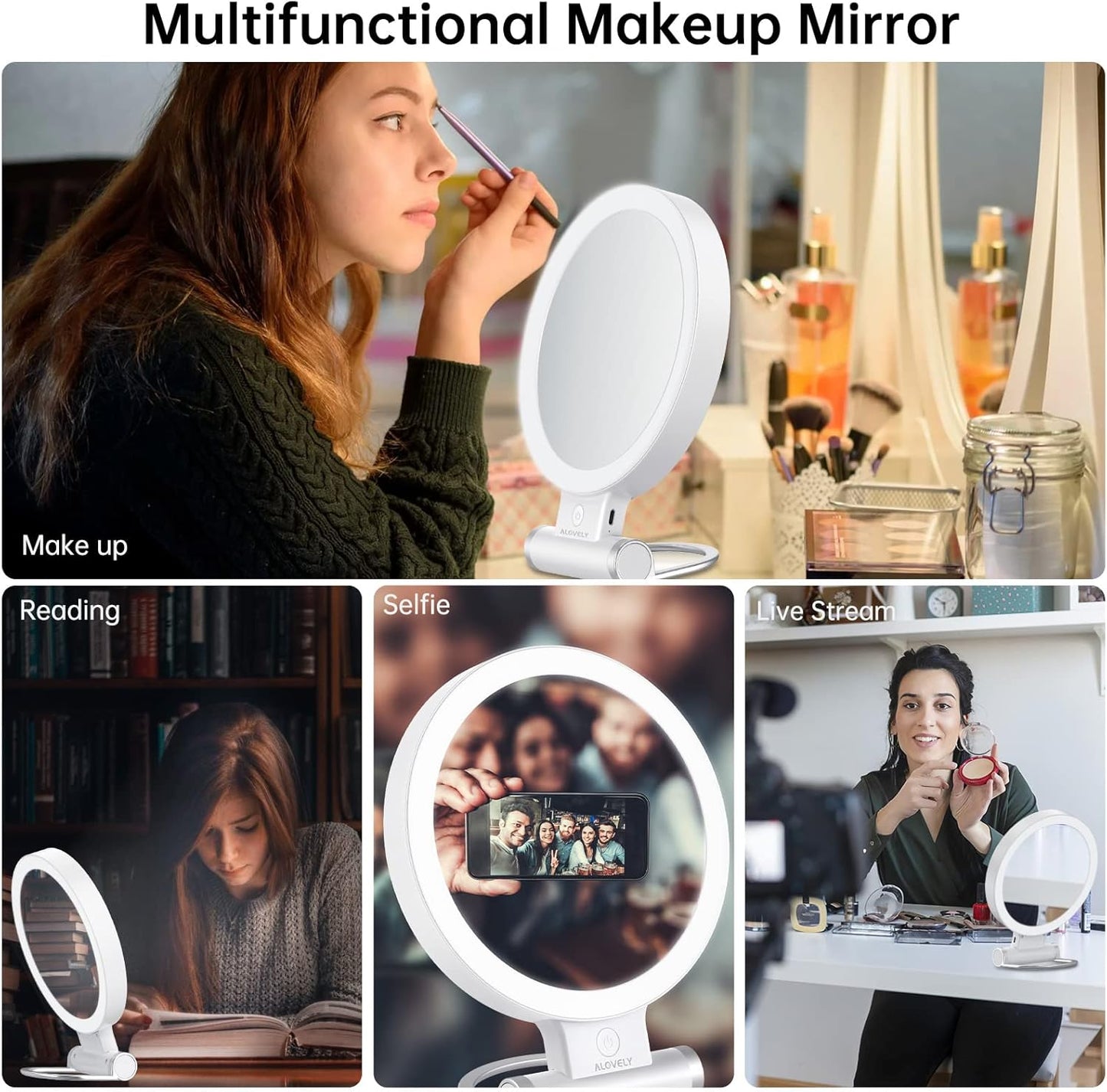 Travel Magnifying Mirror with Light - 1X/10X Magnification, Dimmable LED Vanity Mirror | Portable Round Design for Home Use