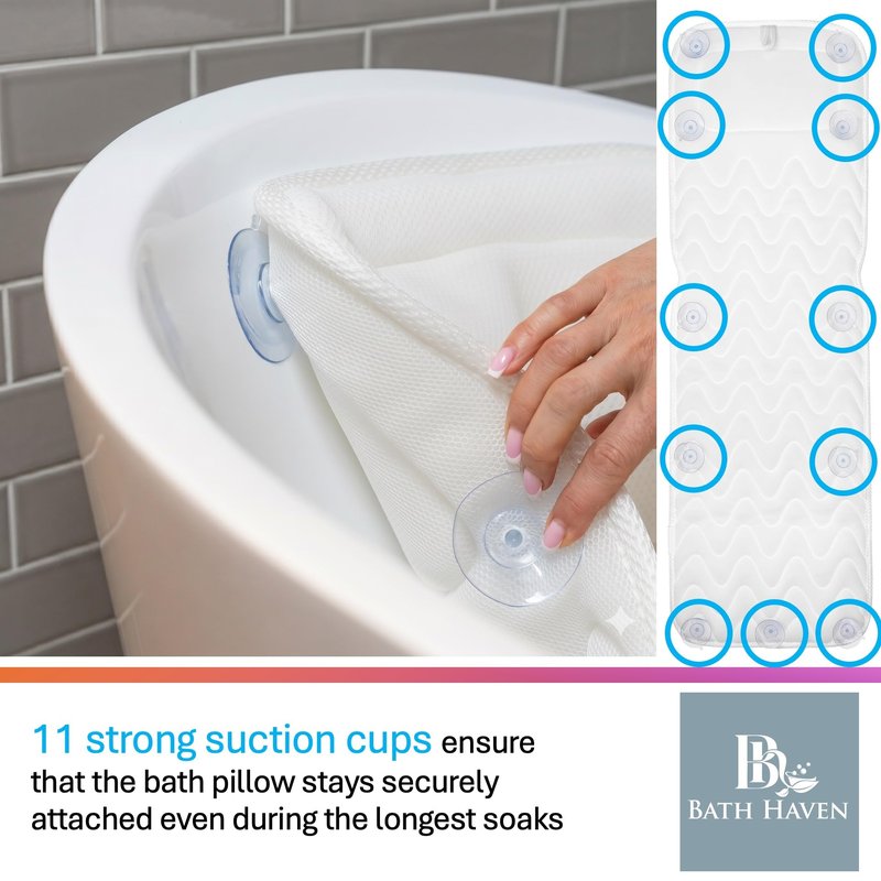 Bath Pillow for Tub, Full Body Bathtub Pillow and Mat for Head, Neck and Back Support, Relaxing Spa Cushion Head Rest and Mat for Tub Jacuzzi, Luxury Bathtub Accessories for Women and Men Quick Drying
