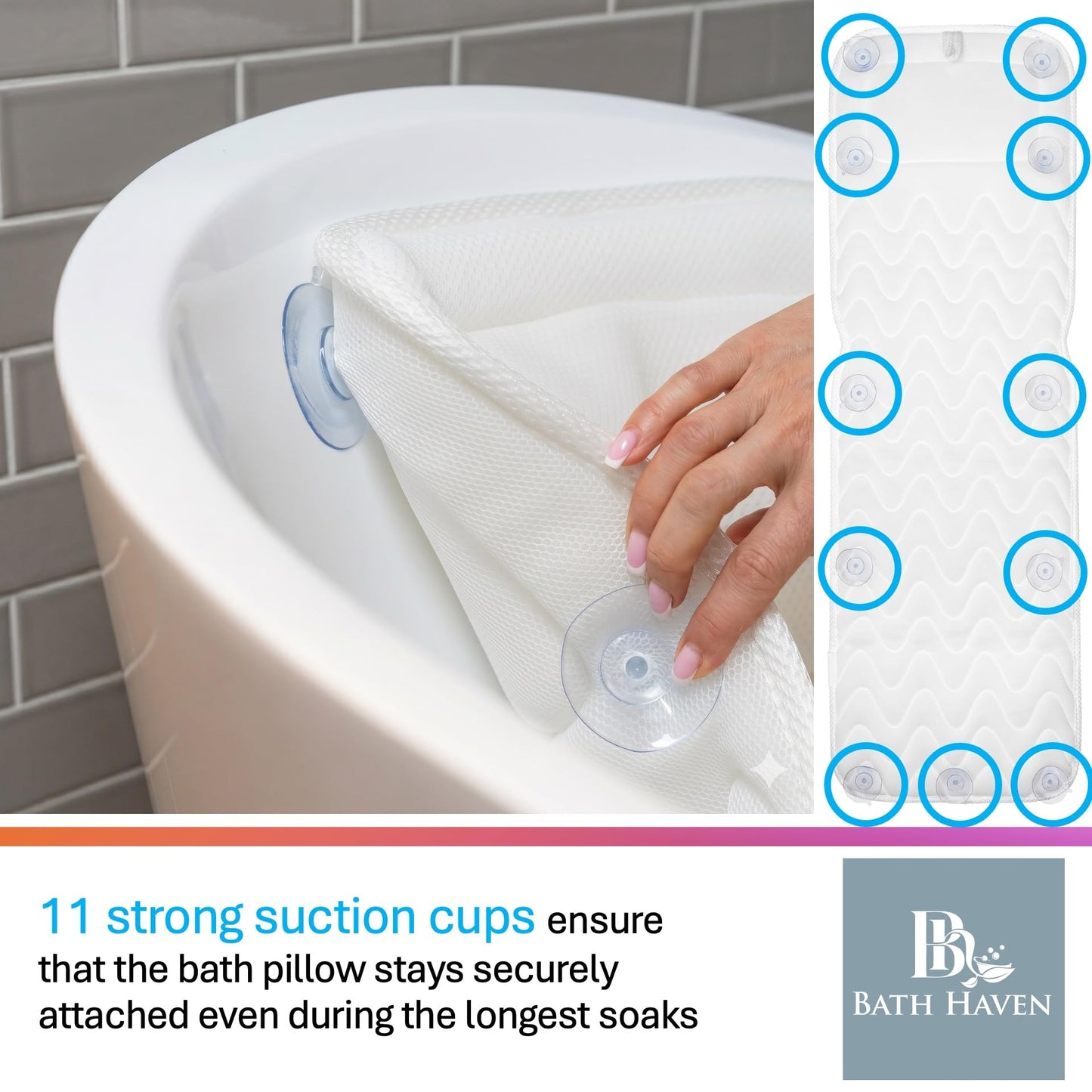 Bath Pillow for Tub, Full Body Bathtub Pillow and Mat for Head, Neck and Back Support, Relaxing Spa Cushion Head Rest and Mat for Tub Jacuzzi, Luxury Bathtub Accessories for Women and Men Quick Drying