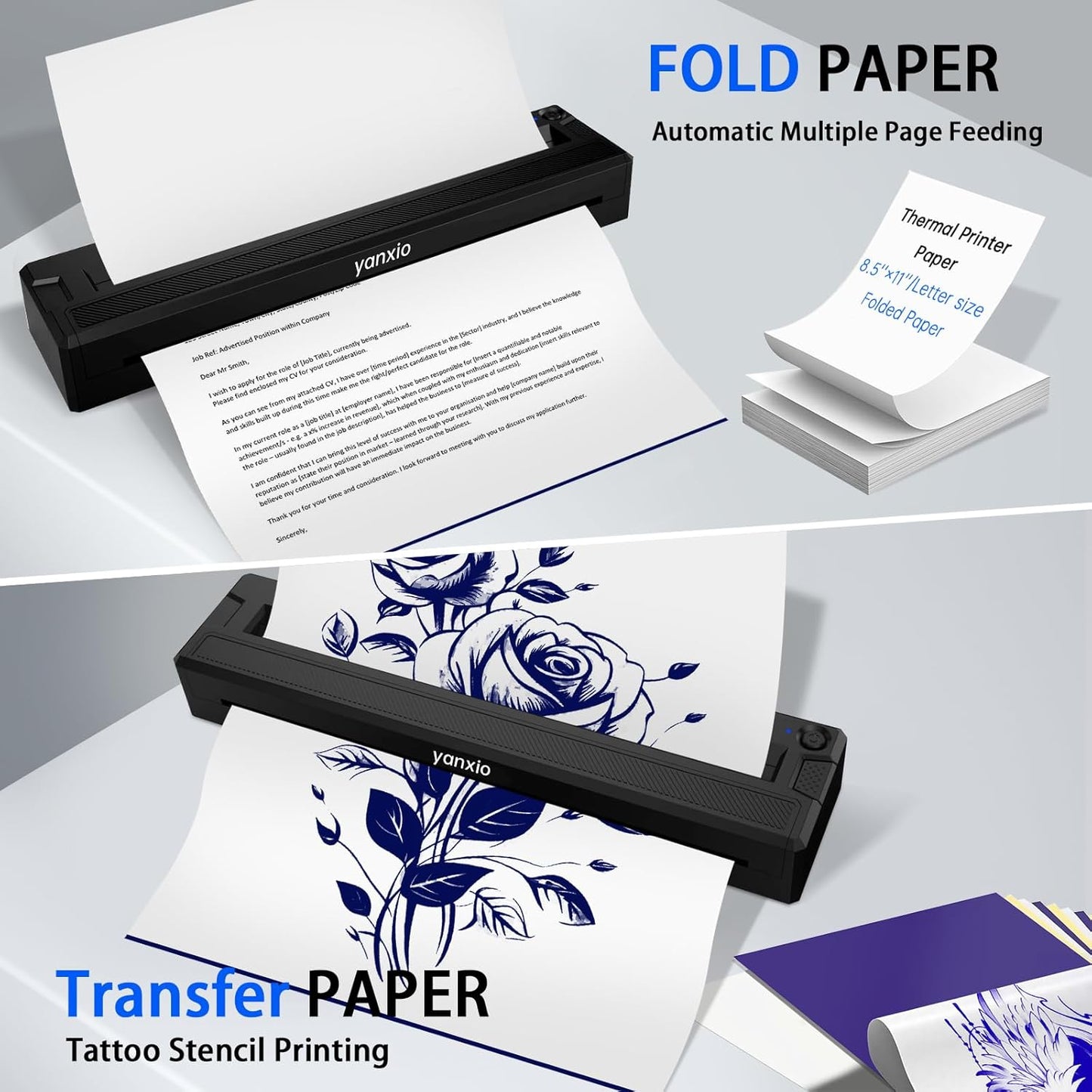 Tattoo Stencil Printer Machine - Wireless Thermal Printer for Artists | Includes 10 Thermal Papers & 3 Transfer Papers, Portable for Android, iOS, Windows, MacOS