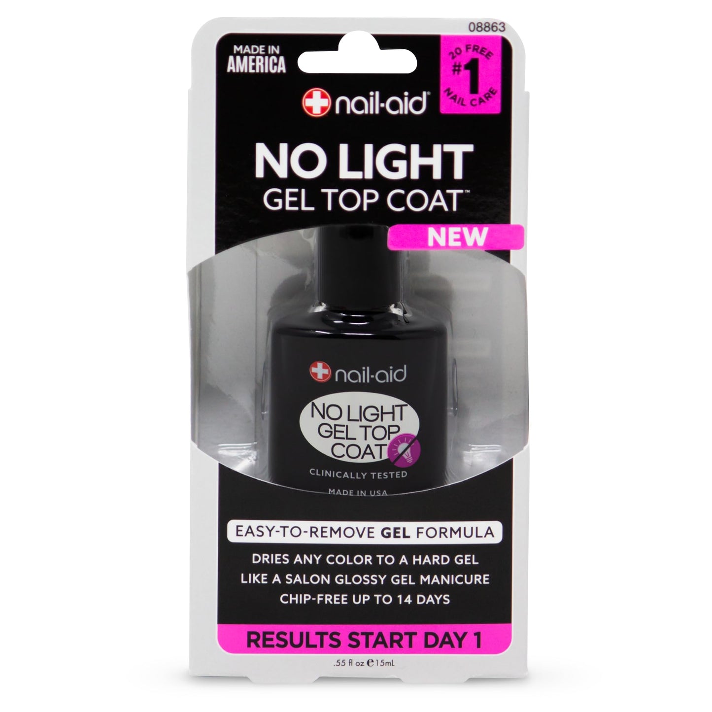 Nail-Aid No Light Gel Top Coat – Fast-Drying Gel-Like Top Coat for Nail Polish – Hard Gloss Finish Without UV Light – Professional Shine That Lasts Up to 14 Days